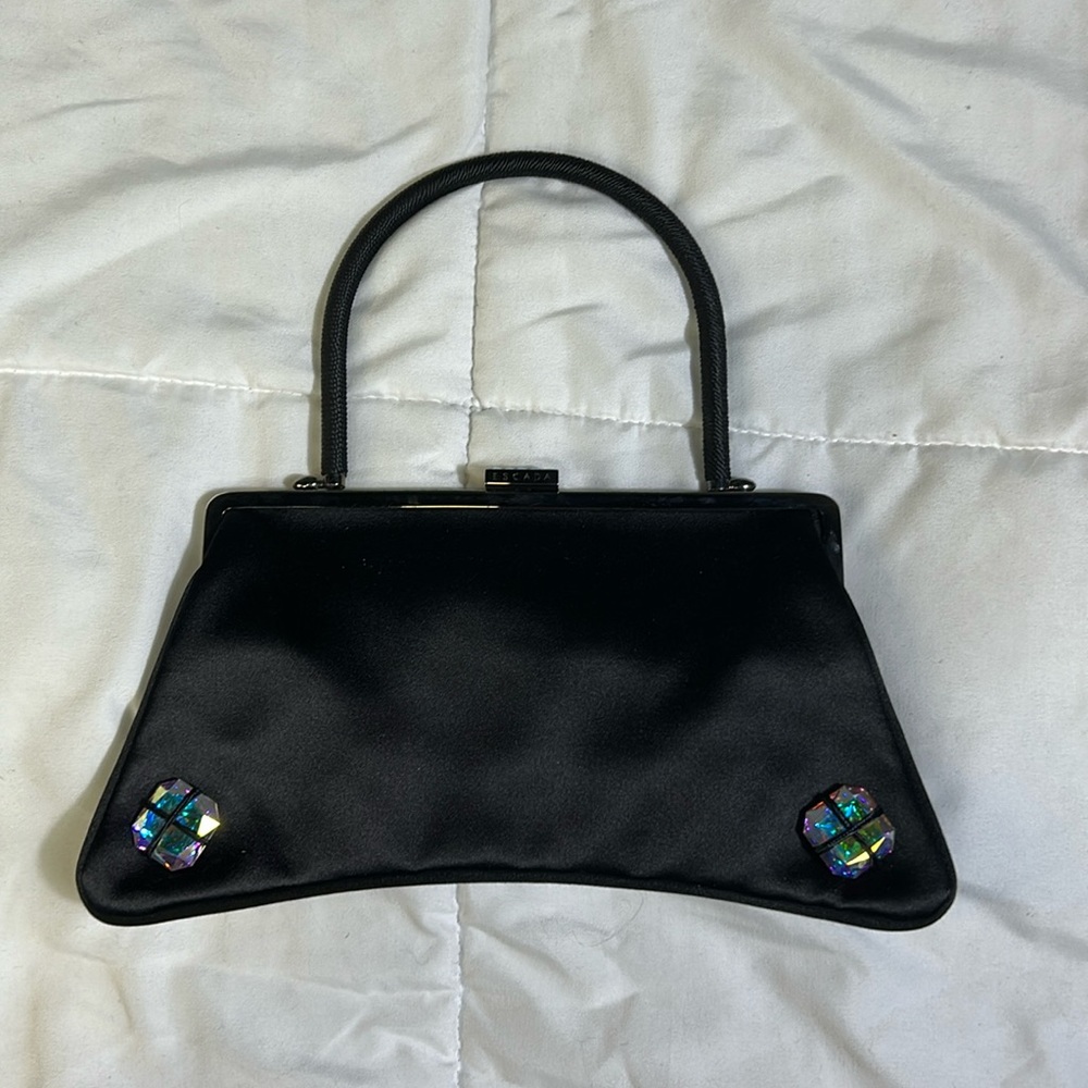 Escada black satin evening purse.